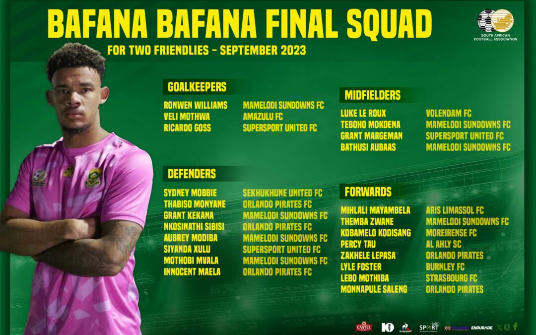 Broos names final Bafana squad for Namibia, DR Congo internationals